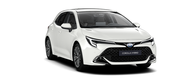 Vooraanzicht van een witte Corolla Hatchback