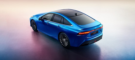 Toyota Mirai, exterieur, linksachter, blauw