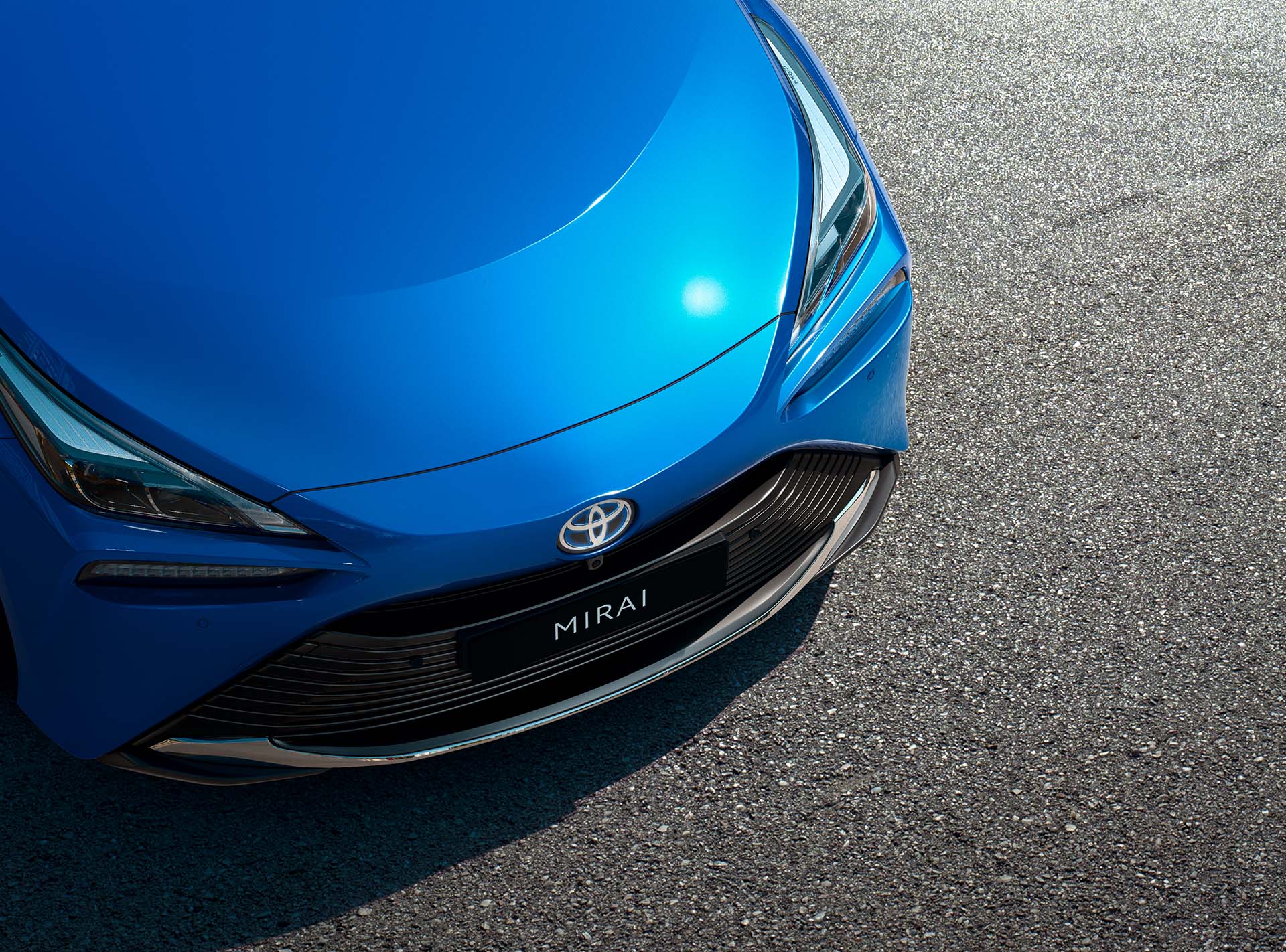 Toyota Mirai, exterieur voorkant motorkap, blauw