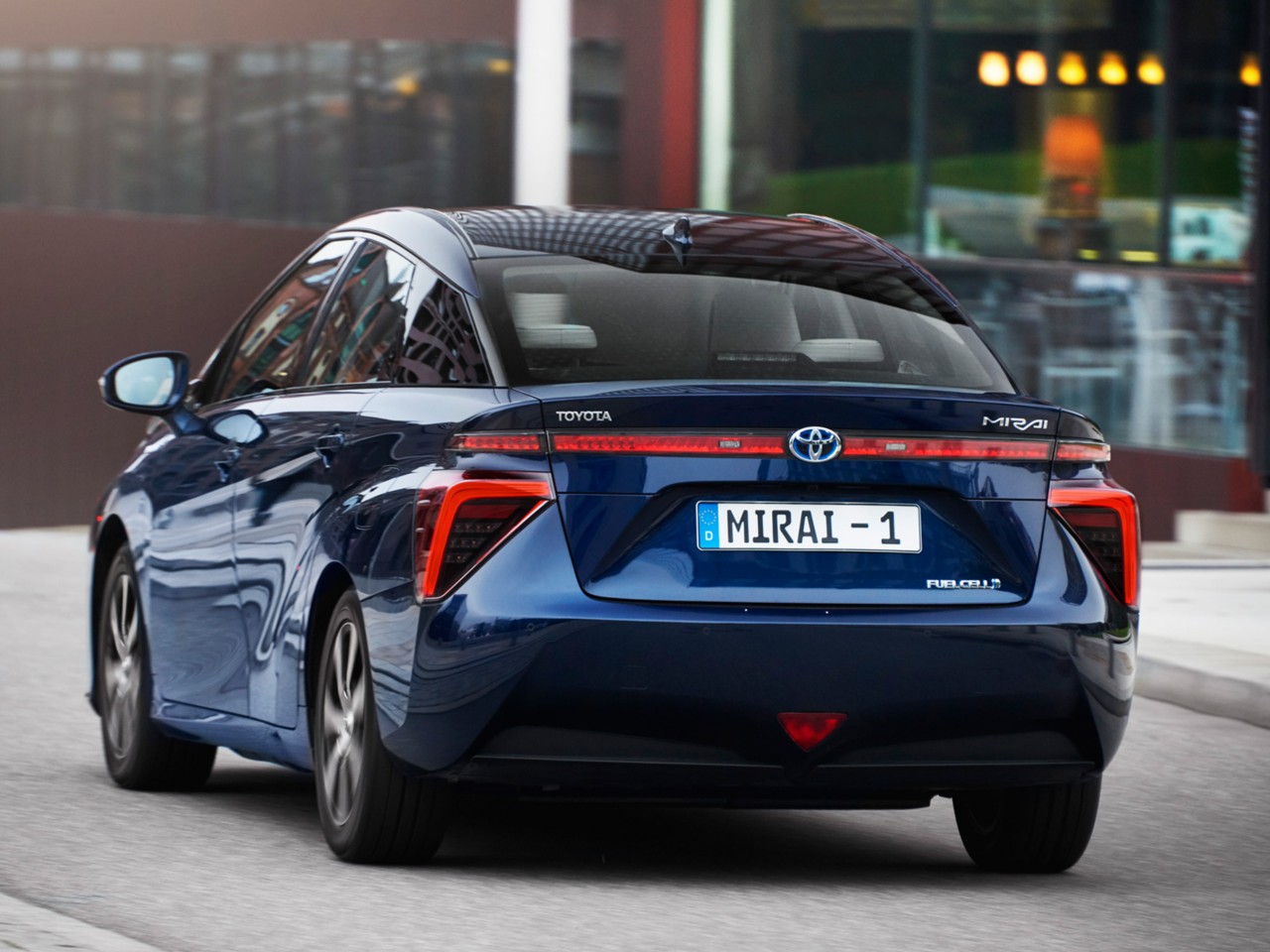 Toyota Mirai, exterieur, achterkant, blauw