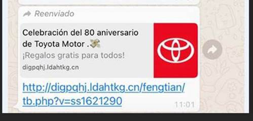 Toyota, voorbeeld, valse Whatsapp-bericht
